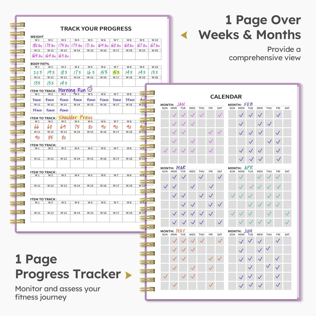 Fitness Workout Journal for Women & Men, A5(5.5" x 8.2") Workout Log Book Planner for Tracking, Progress, and Achieving Your Wellness Goals - Purple