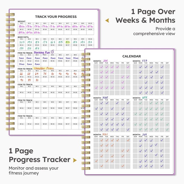 Fitness Workout Journal for Women & Men, A5(5.5" x 8.2") Workout Log Book Planner for Tracking, Progress, and Achieving Your Wellness Goals - Purple