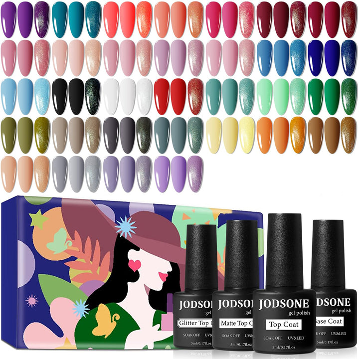 60 PCS Gel Nail Polish Kit | UV Light | 55 Beautiful Colors for Home & Salon