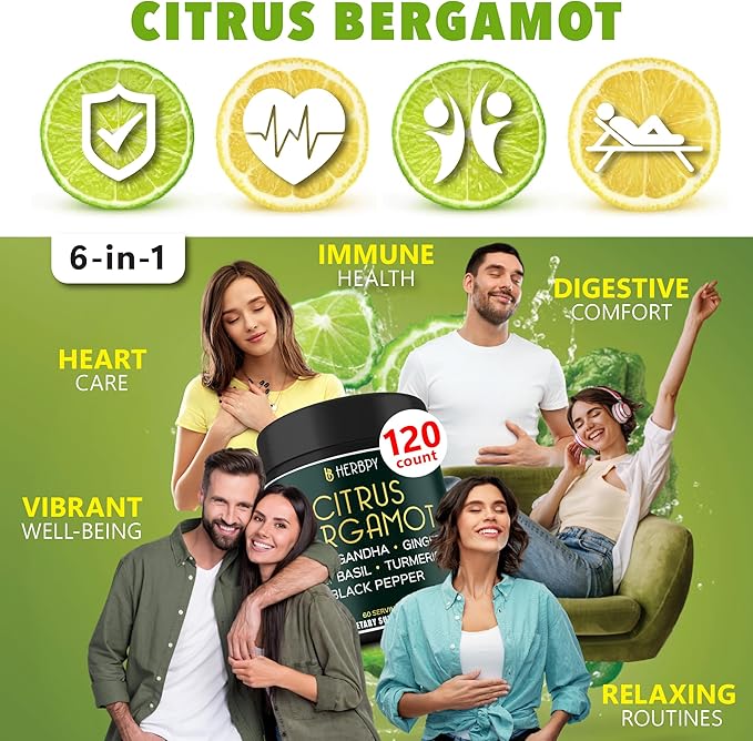 Bundle 6in1 Beet Root Capsules & 6in1 Citrus Bergamot Supplement - Support Restful Night, Heart, Digestion and Immune