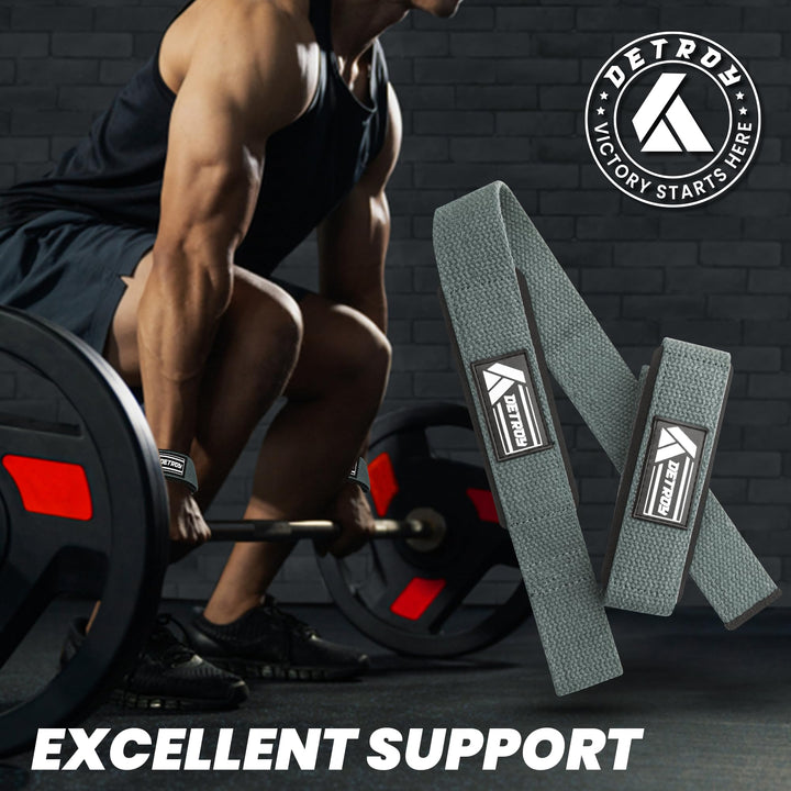 Detroy® Lifting Wrist Straps for Weightlifting, Deadlifts, Bodybuilding, Powerlifting, Gym Strength Training Workouts - Padded Neoprene with 24 inch Webbing Cotton with Silicone Grip for Men & Women (Grey)