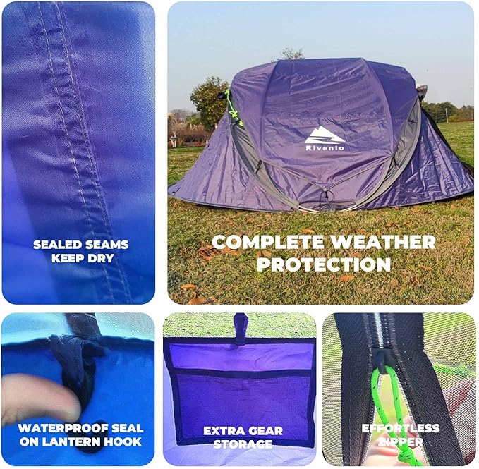 4/6 Person Easy Pop Up Tent, Waterproof, Automatic Setup,2 Doors-Instant Family Tents for Camping, Hiking & Traveling