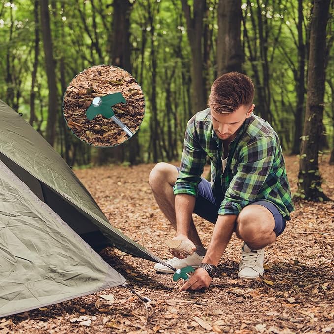 Hicarer 12 Inch Tent Stakes Screw in Camping Stakes Heavy Duty Metal Stake Ground Anchor Peg Threaded Tent Spikes with Hex Head Driver for Camping Garden Inflatable