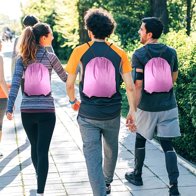 GoodtoU Drawstring Bags, Nylon Backpacks Draw String Gym Bags for Sport, Traveling, Team (Pink, 128Pcs)