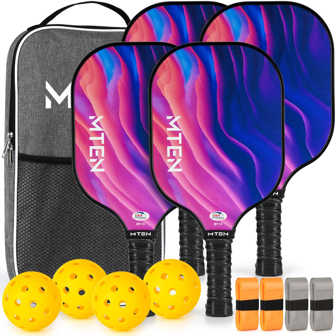 Pickleball Paddles, Pickleball Paddles Set of 4, USAPA Approved Pickleball Set with Pickleball Rackets, 4 Paddles, 4 Outdoor Balls and Pickle Ball Bag, Fiberglass Pickleball Paadle for Men Women