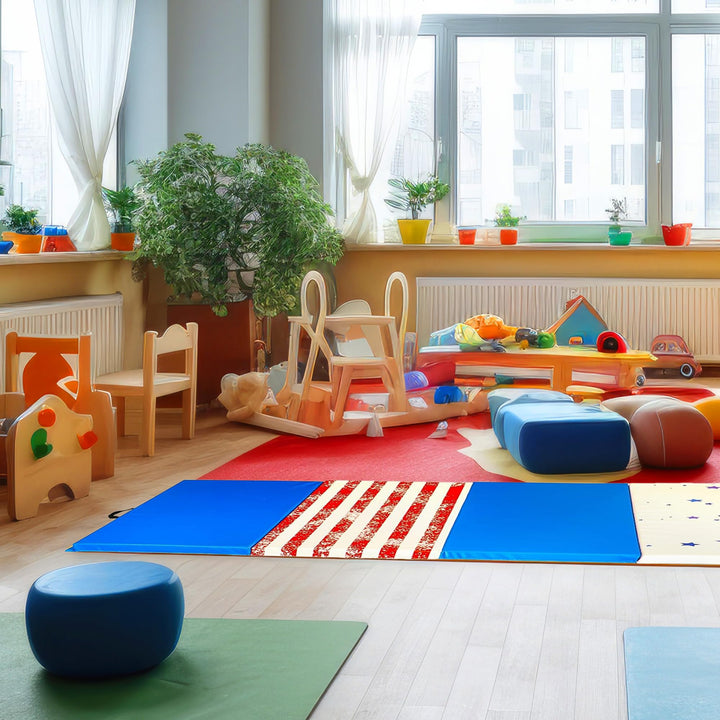 BalanceFrom All Purpose 4'x10'x2" Extra Thick High Density Anti Tear Gymnastics Gym Folding Exercise Aerobics Mats, Star-Stripe