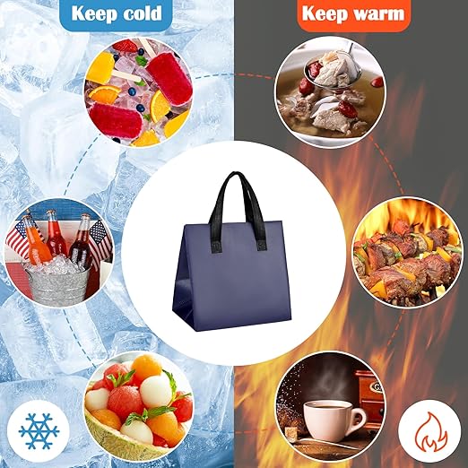 50 Pcs Insulated Take Away Bags Bulk Thermal Insulation Food for Coffee Milk Tea Hot Cold Food Fresh Seafood Cooler Pizza Delivery Bags for Catering Restaurant Grocery (Navy Blue)