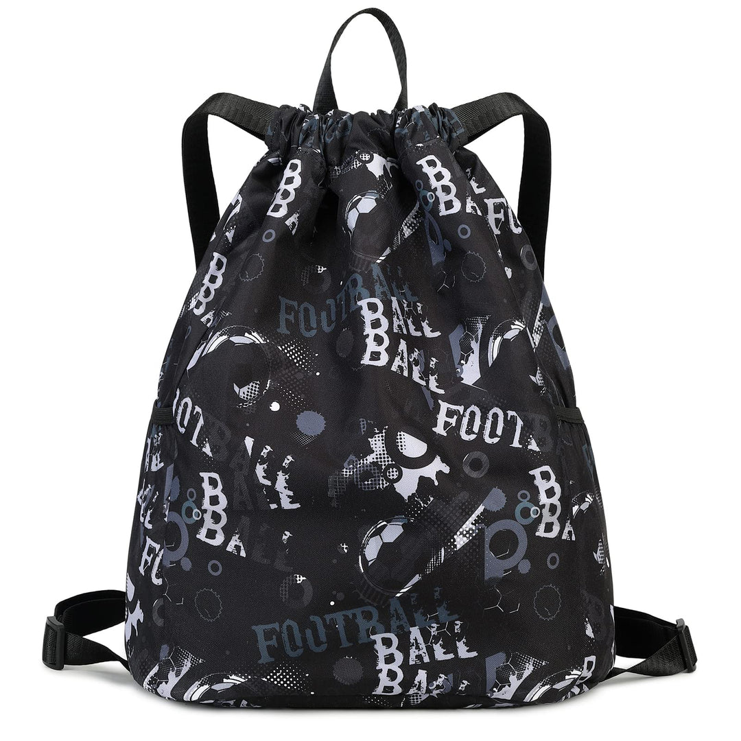 Ryushoyo Drawstring Backpack Gym Backpack Sports Bag for Swim Women Men Workout Bag Draw String Back Sack for Soccer Beach Gear Letters Football Black