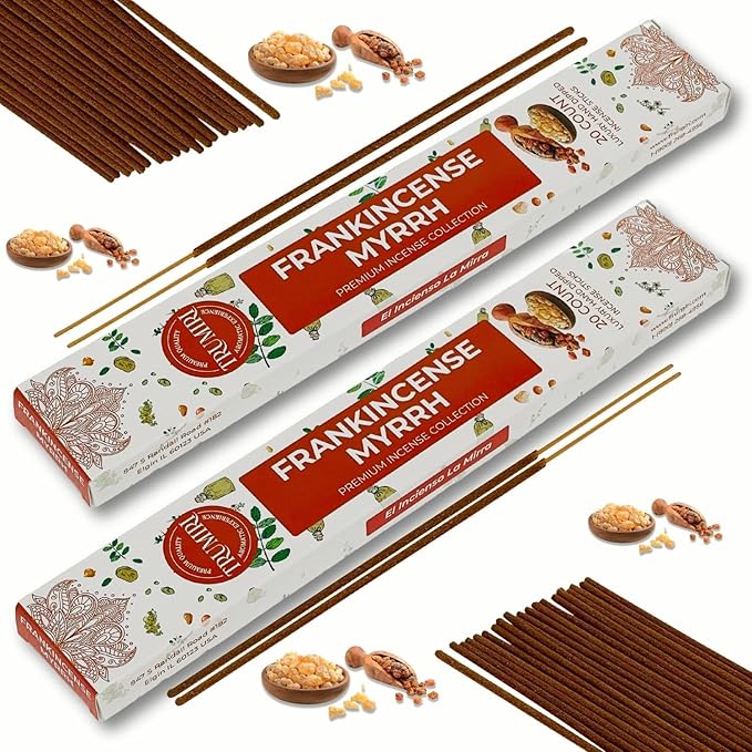 Frankincense and Myrrh Incense Sticks - Total 40 Insence-Sticks - Dual Pack of 20 Insense - Inciensos - Inscents - Natural Non Toxic Ingredients - Incents - Incence - Inscense - Insents