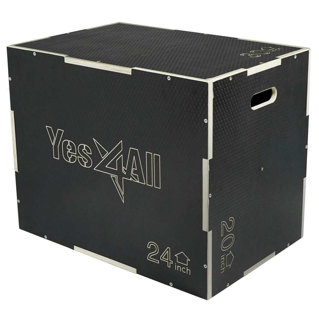 Yes4All 3 in 1 Non-Slip Wooden Plyo Box - Black - 30 x 24 x 20