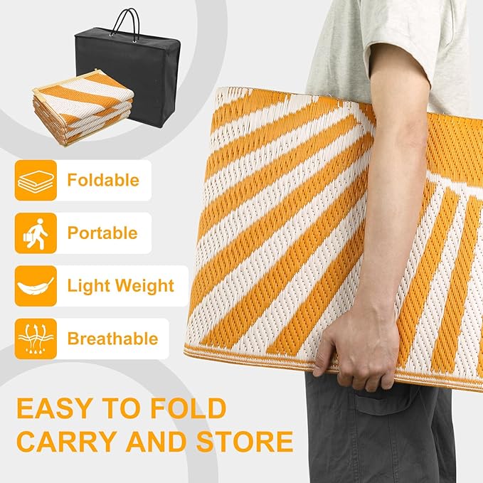 Anidaroel Outdoor Area Rug for Patio Clearance 8x10ft Waterproof, Reversible Plastic Straw Rug Outside Rug, RV Mat for Camping, Porch, Balcony, Pool Deck (Orange,8‘x10')