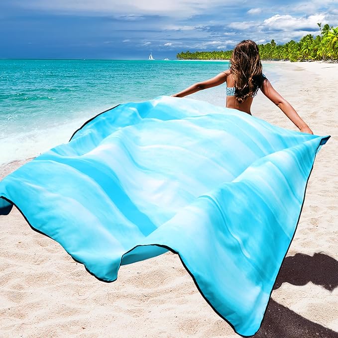 Beach Blanket Waterproof Sandproof Beach Mat 79”x 83” for 1-4 Adults Quick Drying Durable Outdoor Picnic Mat for Beach Festival Travel Camping Hiking (TINTING-BL&W, 79"×83"(4 Person))