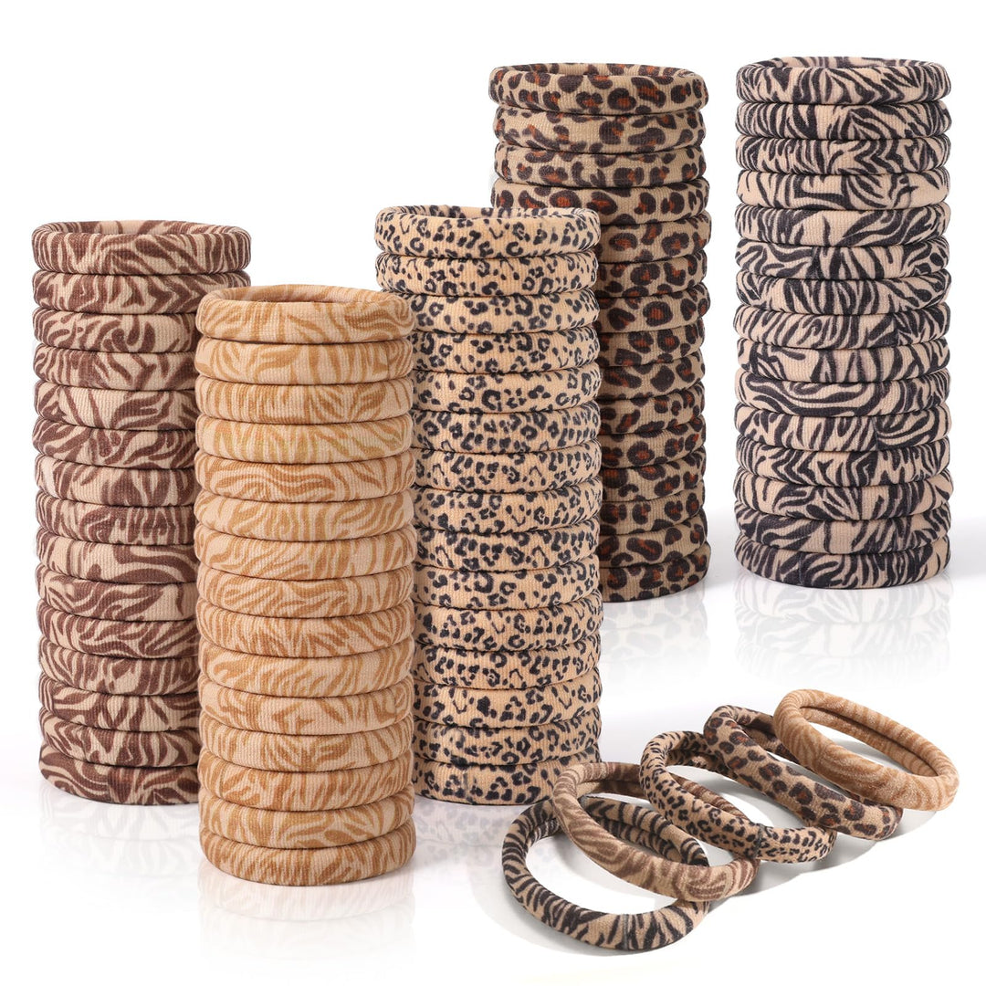Bessrung 100PCS Seamless Elastic Hair Ties for Women Girls, No Damage Ponytail Holders for Thin Thick Hair, Leopard Animal Print Hair Bands for Women's Hair, Hair Accessories for Girls
