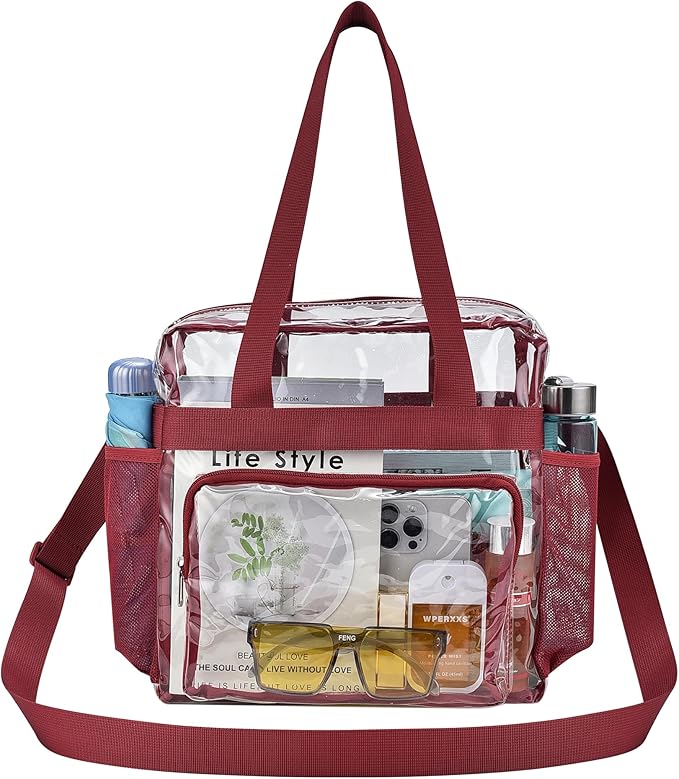 USPECLARE Clear Tote Stadium Approved, Security Travel & Gym Clear Bag for Work Sports Games Concerts