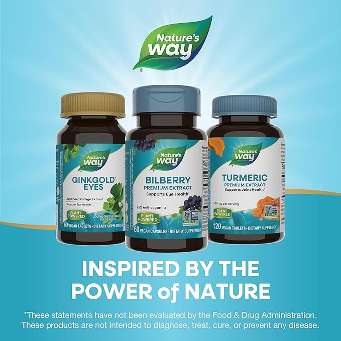 Nature's Way Bilberry Premium Extract, Supports Eye Health*, Eye Health Supplement for Adults with Black Elderberry*, Gluten Free, Vegan, 60 Capsules (Packaging May Vary)