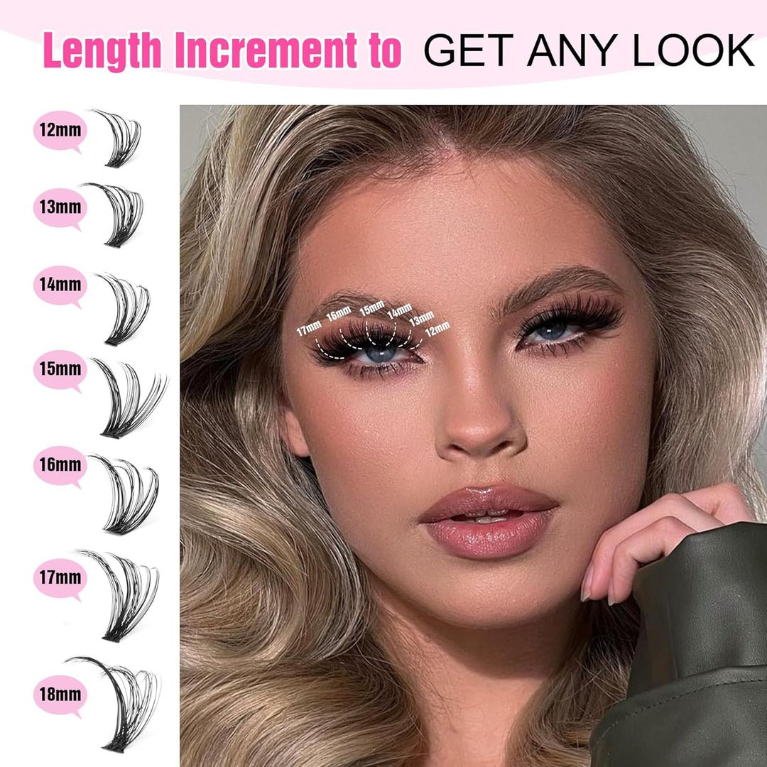 80D Full Volume Eyelash Clusters Kit | DIY Lash Extensions with Bond & Tweezers
