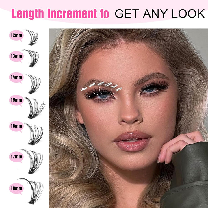 80D Full Volume Eyelash Clusters Kit | DIY Lash Extensions with Bond & Tweezers