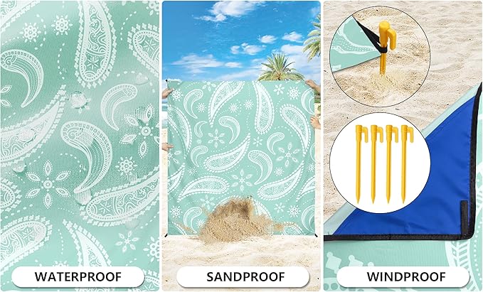 Beach Blanket Waterproof Sandproof Extra Large Beach Mat 79" X 83"/120"x108"for 1-8 Adults Quick Drying Durable Outdoor Picnic Mat for Beach Travel Camping Hiking