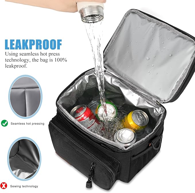 MIYCOO Lunch Bag & Lunch Box for Men Women Double Deck - Leakproof Insulated Soft Large Adult Lunch Cooler Bag for Work, (Black Zipper Pull, 15L)