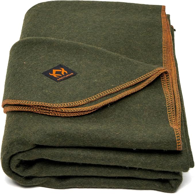 Arcturus Military Wool Blanket - Warm, Thick, Washable - Great for Outdoors, Camping, Stadium Blanket, Picnics, Travel - Car & Bushcraft Survival Kits, Large 64in x 88in 4.5 lb
