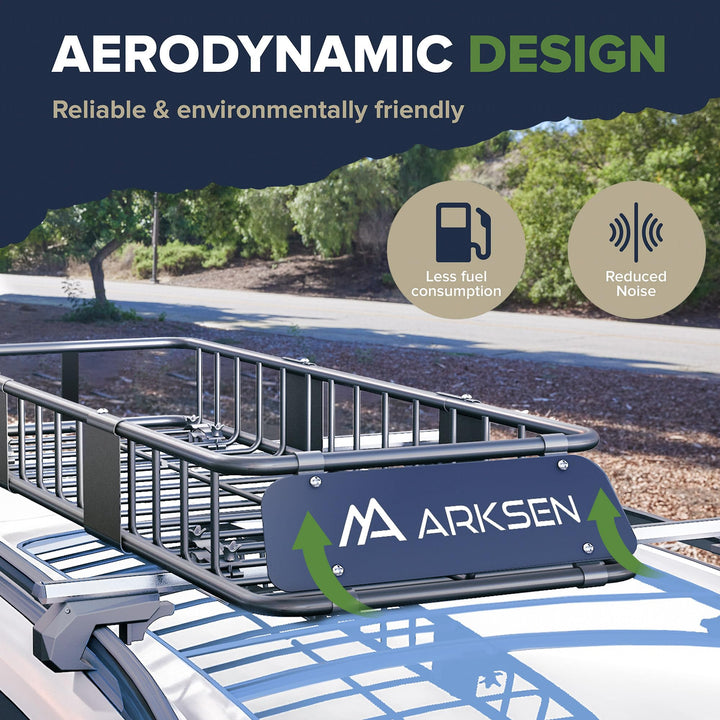 ARKSEN Skinny Roof Rack Cargo Carrier with Waterproof Bag & Anti-Slip Mat, Heavy Duty Weather Resistant Top Mount Cargo Basket, Luggage & Camping Gear Storage for Car, Truck or SUV Transport