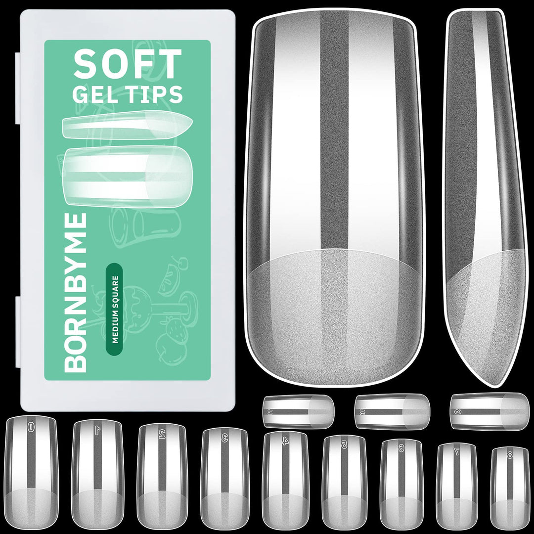 Soft Gel Nail Tips Medium Square, 600 Pcs Pre Buff Full Cover Shaped Nail Extenison Tips Matte Gel X Nail Tips Acrylic False Nai