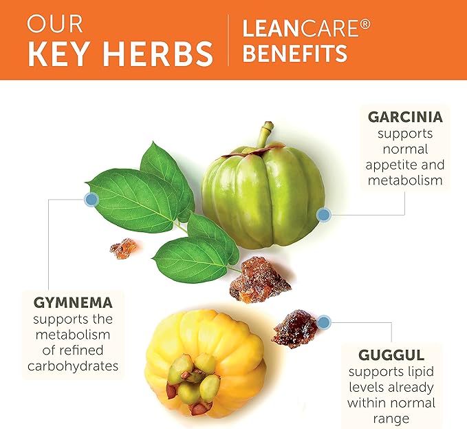 LeanCare Herbal Supplement for Weight Support, Promotes Healthy Body Weight and Metabolism, Garcinia, Gymnema, Guggul, Non-GMO, Vegan, 600 mg, 120 Vegetarian Capsules, 30 Day Supply