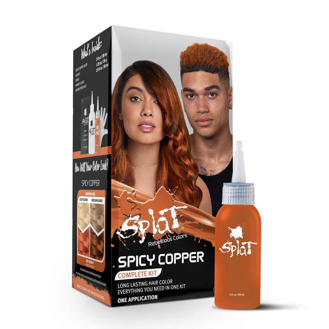 Splat Spicy Copper Semi Permanent Hair Dye Kit with Bleach, 1 Application, Includes Copper Orange Hair Dye, Oxide & Bleach Powder, Vegan & Cruelty Free Hair Color