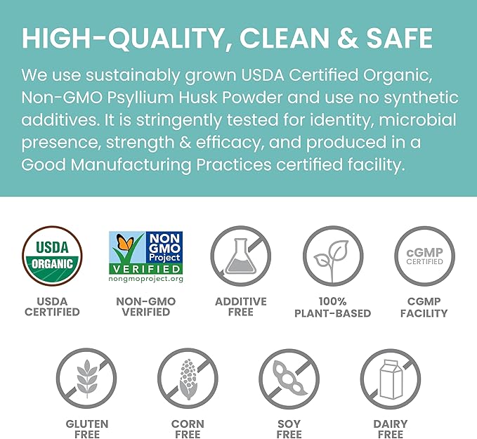 Himalaya Organic Psyllium Husk Powder, Daily Dietary Fiber Supplement, Regularity, Appetite Management, USDA Certified Organic, Non-GMO, No Artificial Colors, Unflavored, 56-Teaspoon Supply, 12 Oz