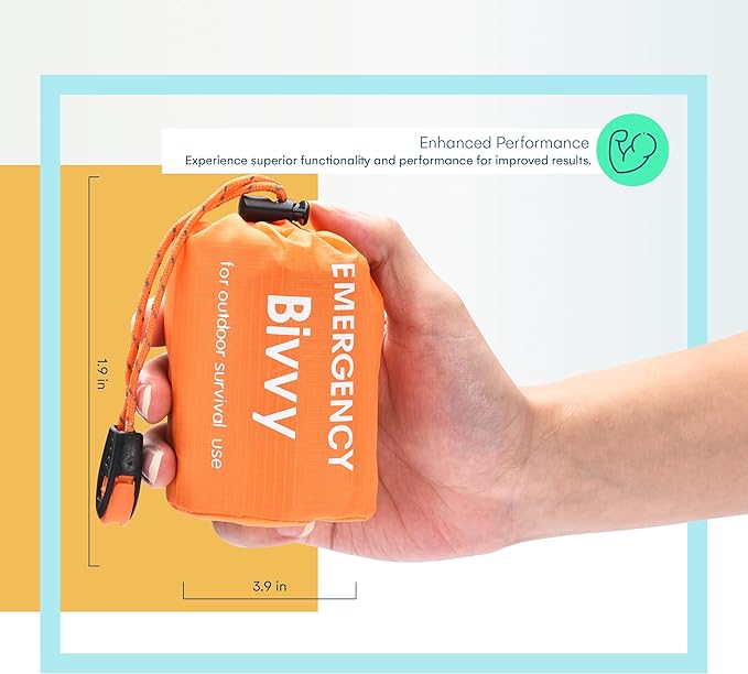 ACOWAY Survival Blanket - Bivy Sack - Emergency Sleeping Bags for Survival - Sleeping Bag Suit - Versatile Orange Outdoor Gear for Unmatched Protection and Durability - Set of 3.9 x 1.9in