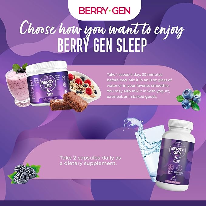 Berry Gen: Sleep Aid Supplement with Melatonin and Vitamin B6-60 Capsules - Natural Formula - Supports Heart Health and Helps Deeper, Restful Sleeping - Made in The USA