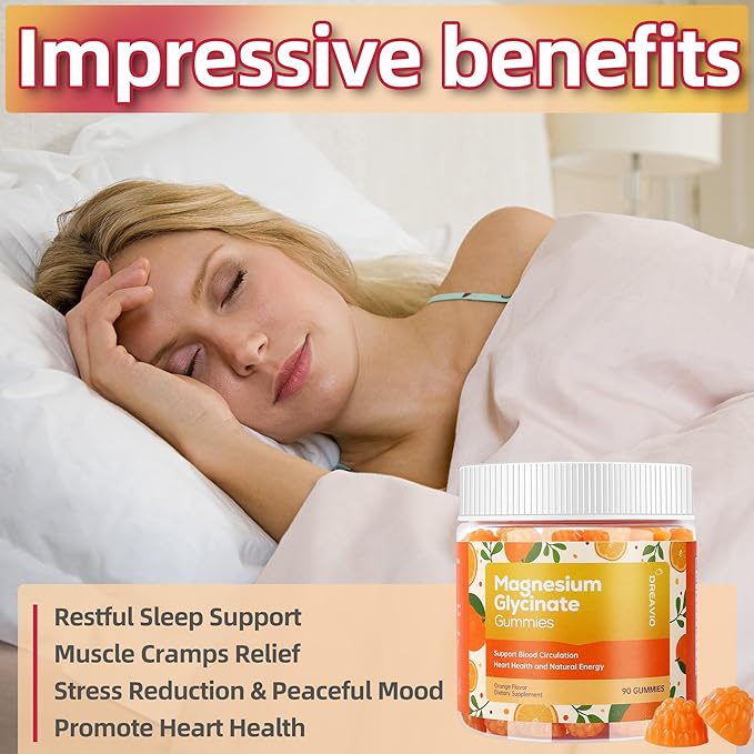 90 Count Magnesium Glycinate Gummies 400mg w/Ashwagandha Supplement - Sugar Free Zinc Magnesium Glycinate Supplement Ashwagandha Gummies for Adults Orange Gummies