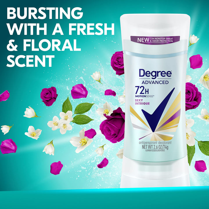Degree Advanced MotionSense Antiperspirant Deodorant 4 Count 72-Hour Sweat And Odor Protection Sexy Intrigue Antiperspirant Deodorant For Women With MotionSense Technology 2.6oz