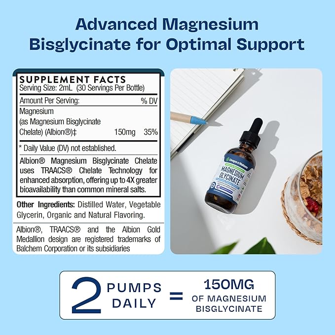 Magnesium Glycinate Liquid Drops – Vegan, GMO-Free & Gluten-Free – Magnesium Supplement for Women & Men – Faster Absorption than Capsules – Daily Support for Muscle and Bone Health (Mixed Berry, 60ml)