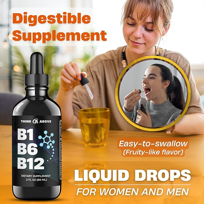 B1 B6 B12 Vitamin Liquid Drops - Nerve, Energy, Brain Support Supplement - Fruity-Like Flavor - Methylcobalamin, Thiamine, Pyridoxine (2)