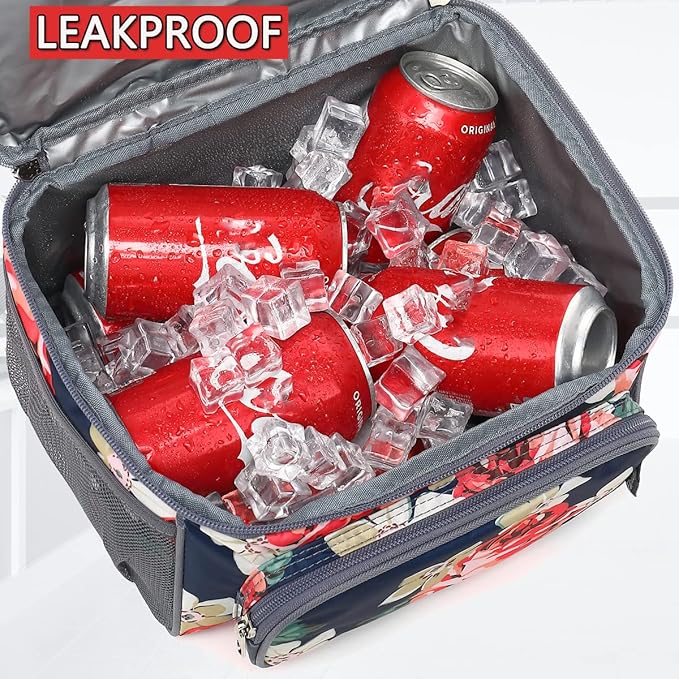 FlowFly Double Layer Cooler Insulated Lunch Bag Adult Lunch Box Large Tote Bag for Men, Women, With Adjustable Strap,Front Pocket and Dual Large Mesh Side Pockets