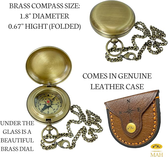 Backpacking Navigation Handmade Brass Personalize Compass for Best Man Get Well Hiking Camping Hunting Trekking Sailing Adventure Travelling Graduation Day Birthday Gifts for Son Back to School