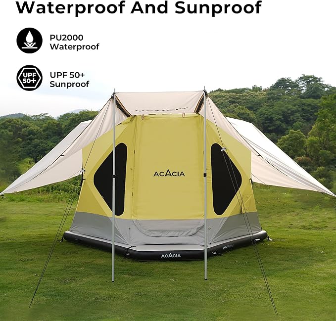 ACACIA Canopy XL for Space Acacia Camping System, PU2000 Waterproof Camping Tarp for 4 Season Camping, UPF50+ Sunproof Tent Tarp with 4 Telescoping Poles, Carry Bag, Almond