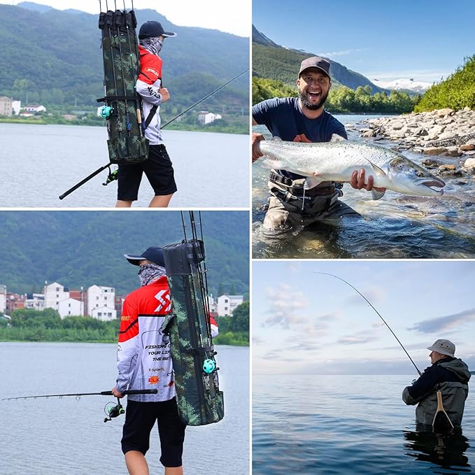 Sougayilang Folding Fishing Rod Case Organizer Pole Storage Bag Rod Reel Tackle Carrier Fishing Rod Bag Fishing Case