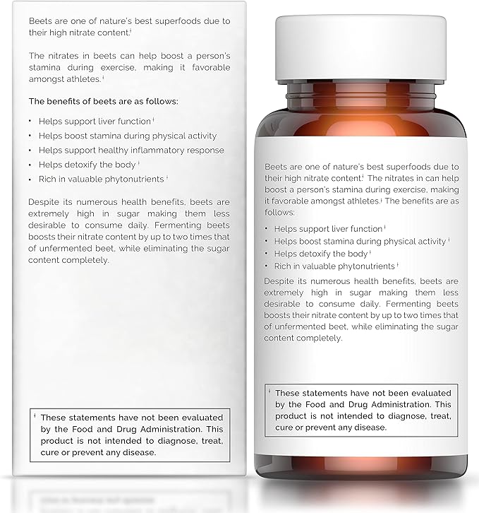 Aged Beet Root Capsules - Beet Pills for Stamina - Organic Beet Root Powder - Nitric Oxide Supplement - Nitrate No Sugar - 30 Capsules - Beet Root Supplement - Super