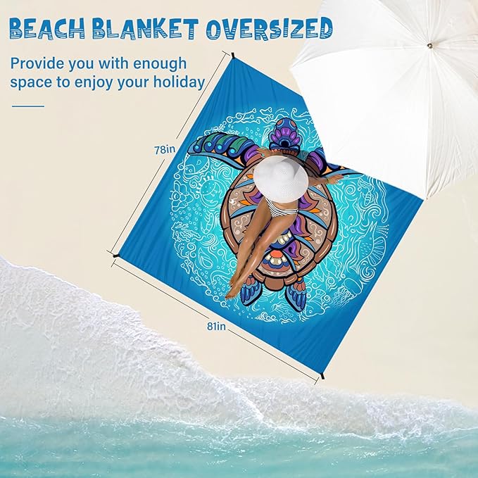 Beach Blanket Waterproof Sandproof 1-7 Adult Oversized 78 '' × 81 '' Lightweight Durable Compact Sand Free Beach Mat for Travel Camping Hiking Picnic Blanket Extra Large