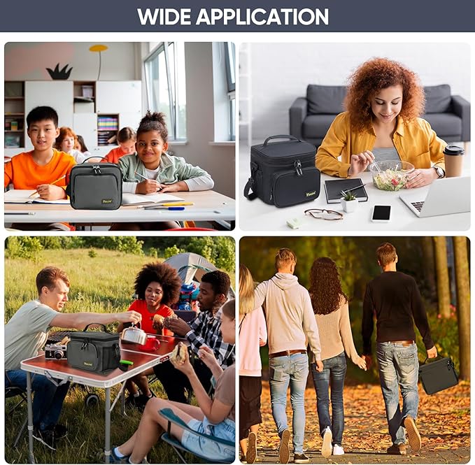 BALEINE Insulated Lunch Bag for Men Women, 15 Can Leakproof Cooler Bag with Adjustable Shoulder Strap for Work Picnic, Lunch Box for Women Men (Medium, Black)