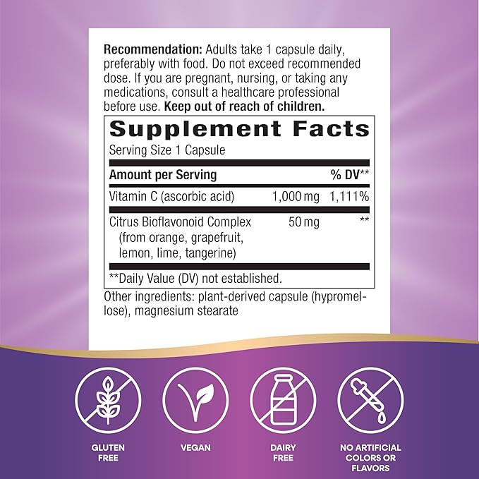 Nature’s Way Extra Strength Vitamin C with Bioflavonoids - 1,000 mg Vitamin C per Serving - Immune Health* - Citrus Bioflavonoids from Orange, Grapefruit, Lemon & More - 250 Capsules