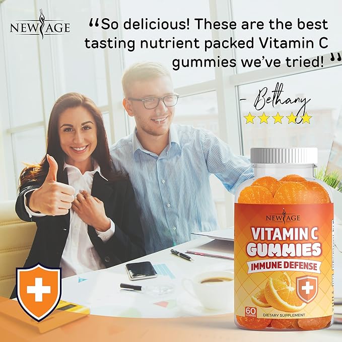 Zinc Gummies - 2 Pack - 50mg High Immune Booster Zinc Supplement, Immune Defense, Powerful Natural Antioxidant, Non-GMO - by New Age (Zinc/Vitamin C)