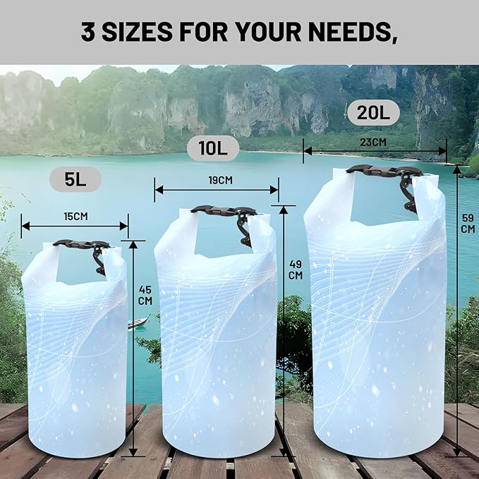 Waterproof Dry Bag,Roll Top Sky Blue Waterproof Backpack 5L/10L/20L Floating and Lightweight Bags for Kayaking, Boating, Fishing, Swimming and Camping