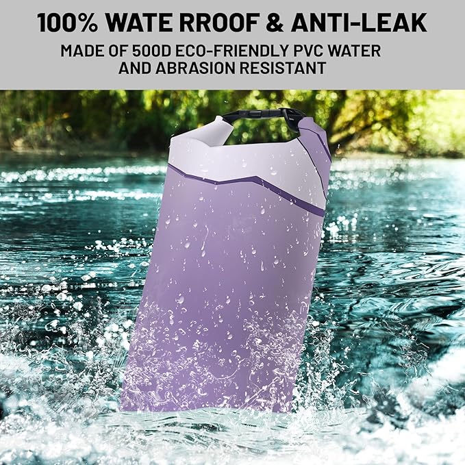 Waterproof Dry Bag,Roll Top Purple Waterproof Backpack 5L/10L/20L Floating and Lightweight Bags for Kayaking, Boating, Fishing, Swimming and Camping