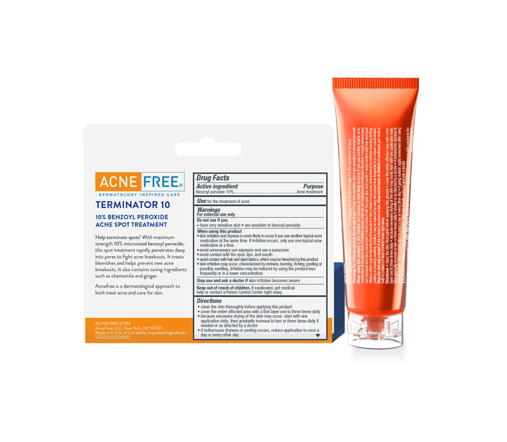 AcneFree Terminator 10 Acne Spot Treatment with Benzoyl Peroxide 10% Maximum Strength Acne Cream Treatment, 1 Ounce - Pack Of 1