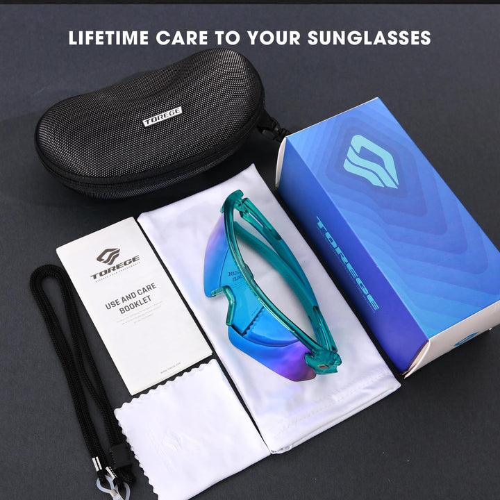 TOREGE Z87 Sunglasses for Men Women Cycling Fishing Running Driving Baseball Anti-fog Sports Sunglasses UV Protection 02EV (Transparent Green&Green&Ice Blue Lens)
