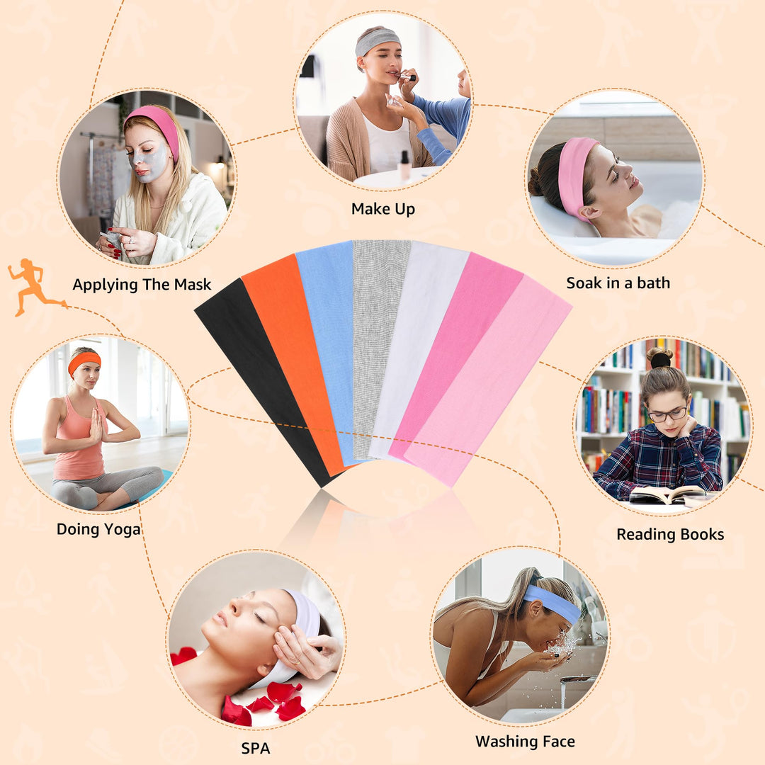 DiyJibb Headbands for Women Non Slip - 7PCS Fashion Sports Hair Bands for Women's Hair, Soft Cotton Cloth Stretchy Headbands for Women for Workout Yoga Running