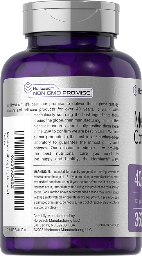 Horbäach Melatonin 40mg Complex | 360 Fast Dissolve Tablets | Adult Extra Strength Supplement | with Chamomile and Ashwagandha | Vegetarian, Non-GMO, Gluten Free